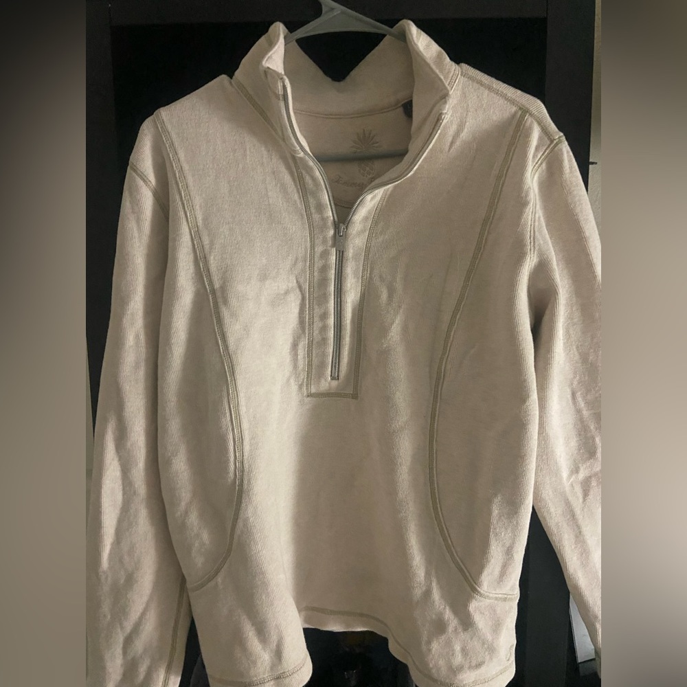 Cream white Tommy Bahama pull over zip up V neck